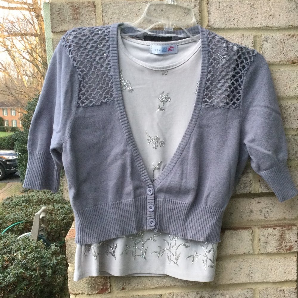Sweater Project V Neck on Sequin Top 2PC Set